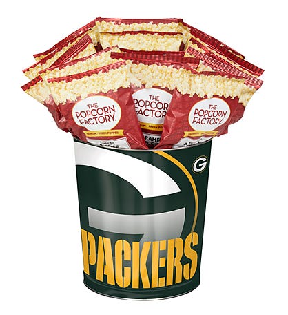 Green Bay Packers Popcorn Tin with 15 Bags of Popcorn